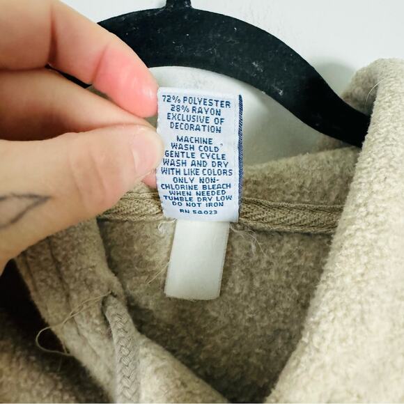 GAP fleece soft stretchy Hoodie Beige tan logo front woman’s XL - Picture 7 of 9